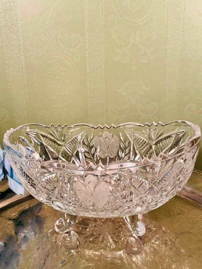 Vintage Crystal Butterfly Serving Bowl – 8 Inch