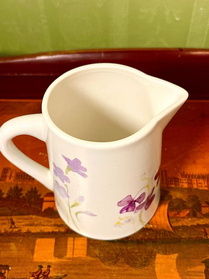 Vintage Floral Porcelain Milk Jug | 5 Inch Purple Flower Creamer