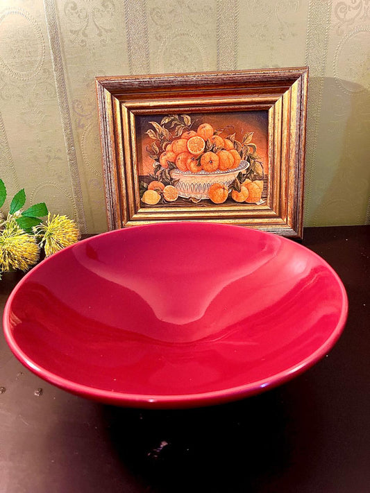 Vintage Red Ceramic Serving Bowl 25 cm