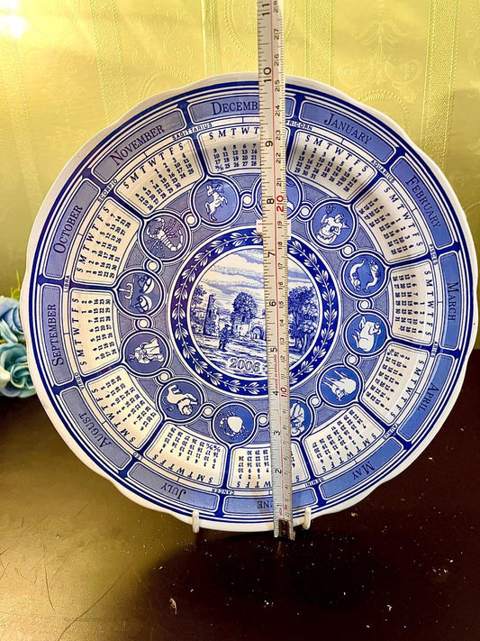 2006 Zodiac Calendar Collector Plate Blue & White Decorative Display Plate 10 Inch