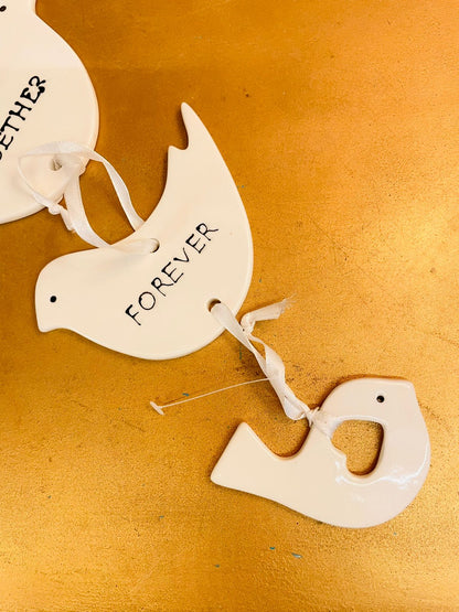 11 inches Set of 3 White Ceramic Dove Hanging Ornaments
