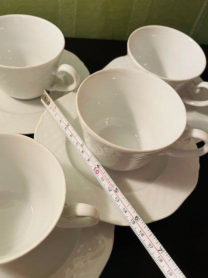 CreaTable White Porcelain Tea Cups and Saucers Set of 6