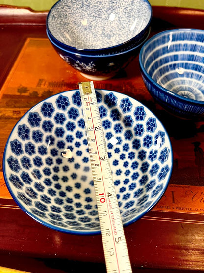 IKEA Blue Pattern Ceramic Bowls 5 Inch | Set of 4 | Sweden Design