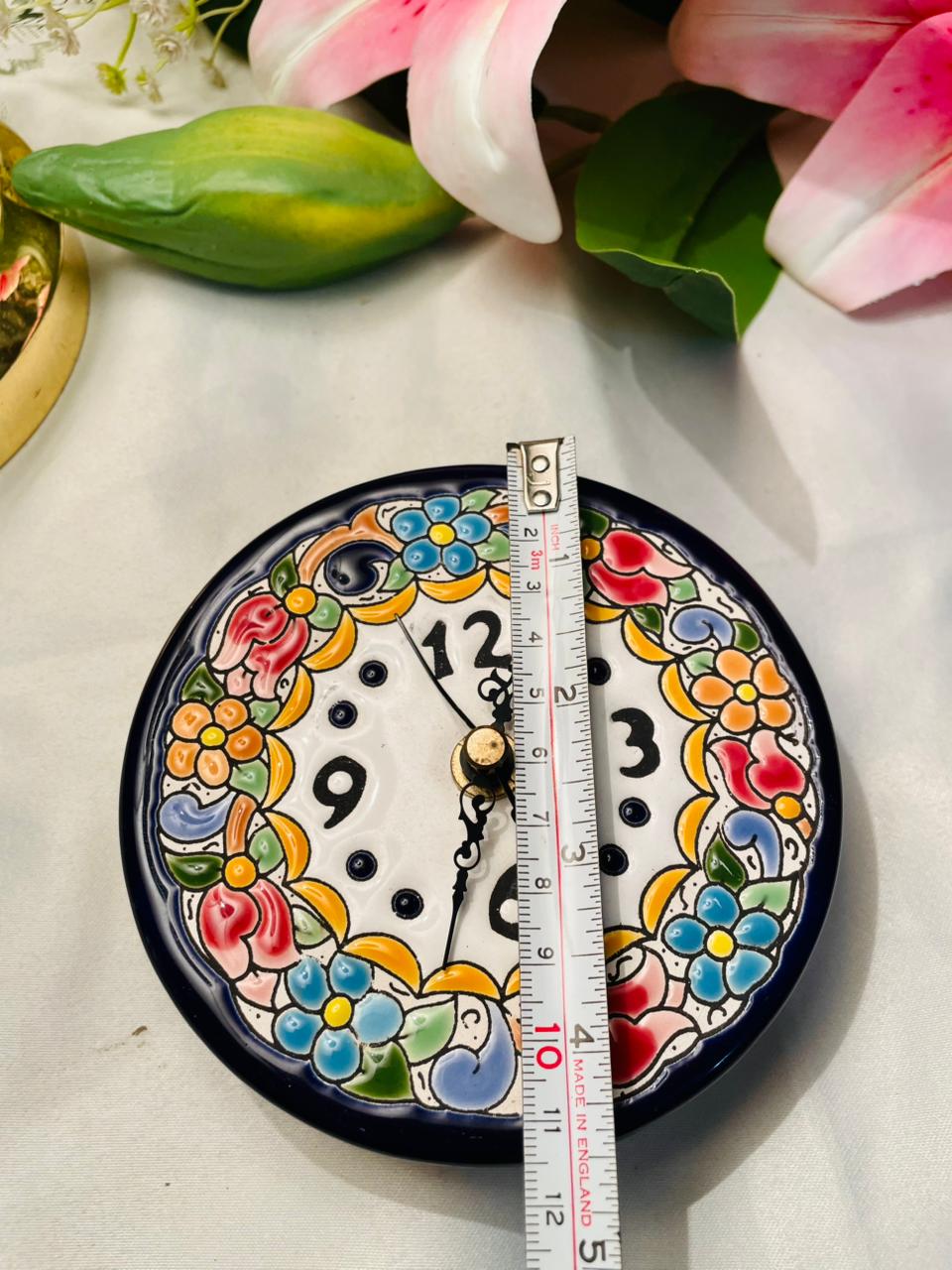 Hand Painted Multicolour Floral Ceramic Wall Clock 5 in