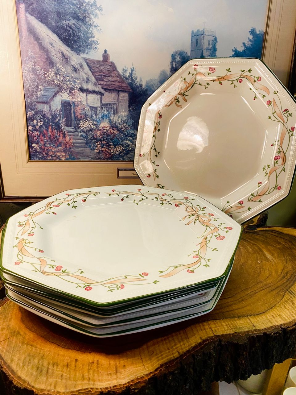 Set of 6 Johnson Bros Eternal Beau Octagonal Dinner Plates, England