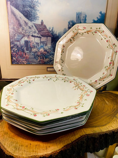 Set of 6 Johnson Bros Eternal Beau Octagonal Dinner Plates, England