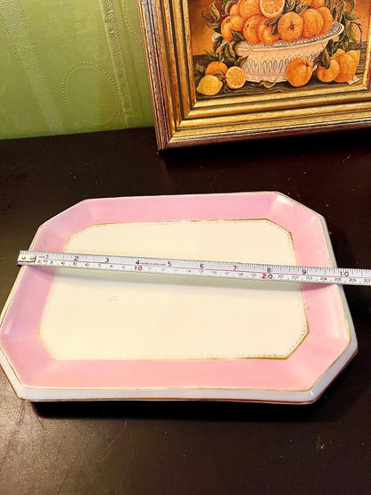 Vintage Pink Border Ceramic Serving Platter – 10 Inch