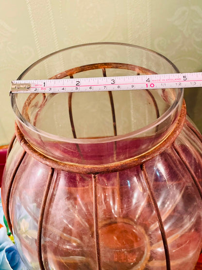 Clear Crystal Vase with Metal Cage – 9 Inch