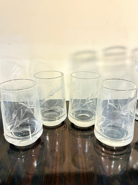 Vintage Etched Crystal Glass – Set of 4
