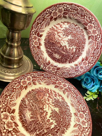 Vintage Brown Transferware Scenic Decor Plate 8 Inch