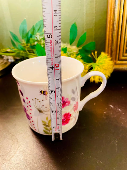 Pink Wildflower & Bumblebee Ceramic Mug 4 Inch