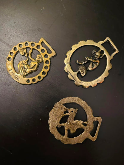 Vintage Brass Zodiac Horse Medallions Set of 3