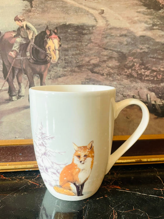 fox mug, winter mug, animal print mug, wildlife mug, ceramic tea mug, nature lovers mug, woodland theme mug, forest design mug, cozy mugs pakistan, microwave safe mug, dishwasher safe mug, aesthetic coffee mug, sunset kitchen mugs
