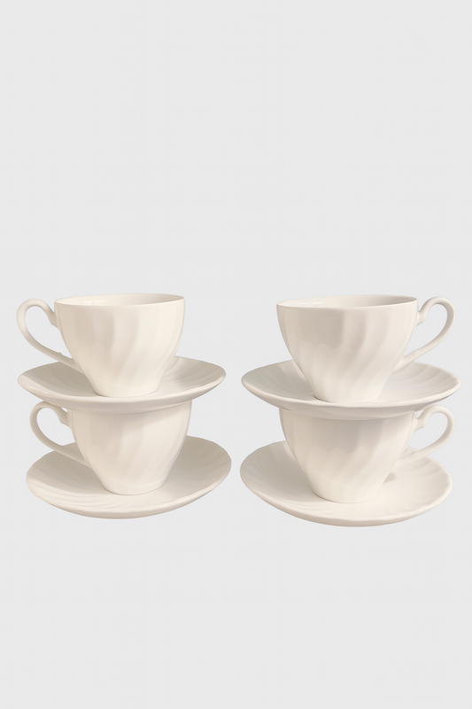 Set of 4 Vintage Johnson Brothers “Snowy White” Tea Cups & Saucers – Made in England