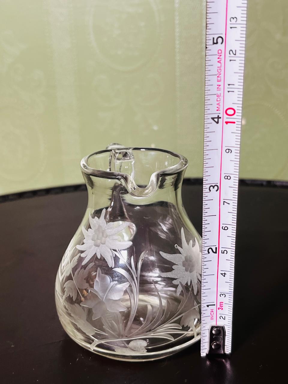 Vintage Etched Crystal Floral Water Jug 9cm