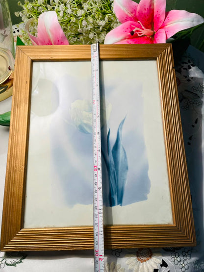 Blue Floral Framed Artwork Gold-Tone Frame Approx. 30 cm