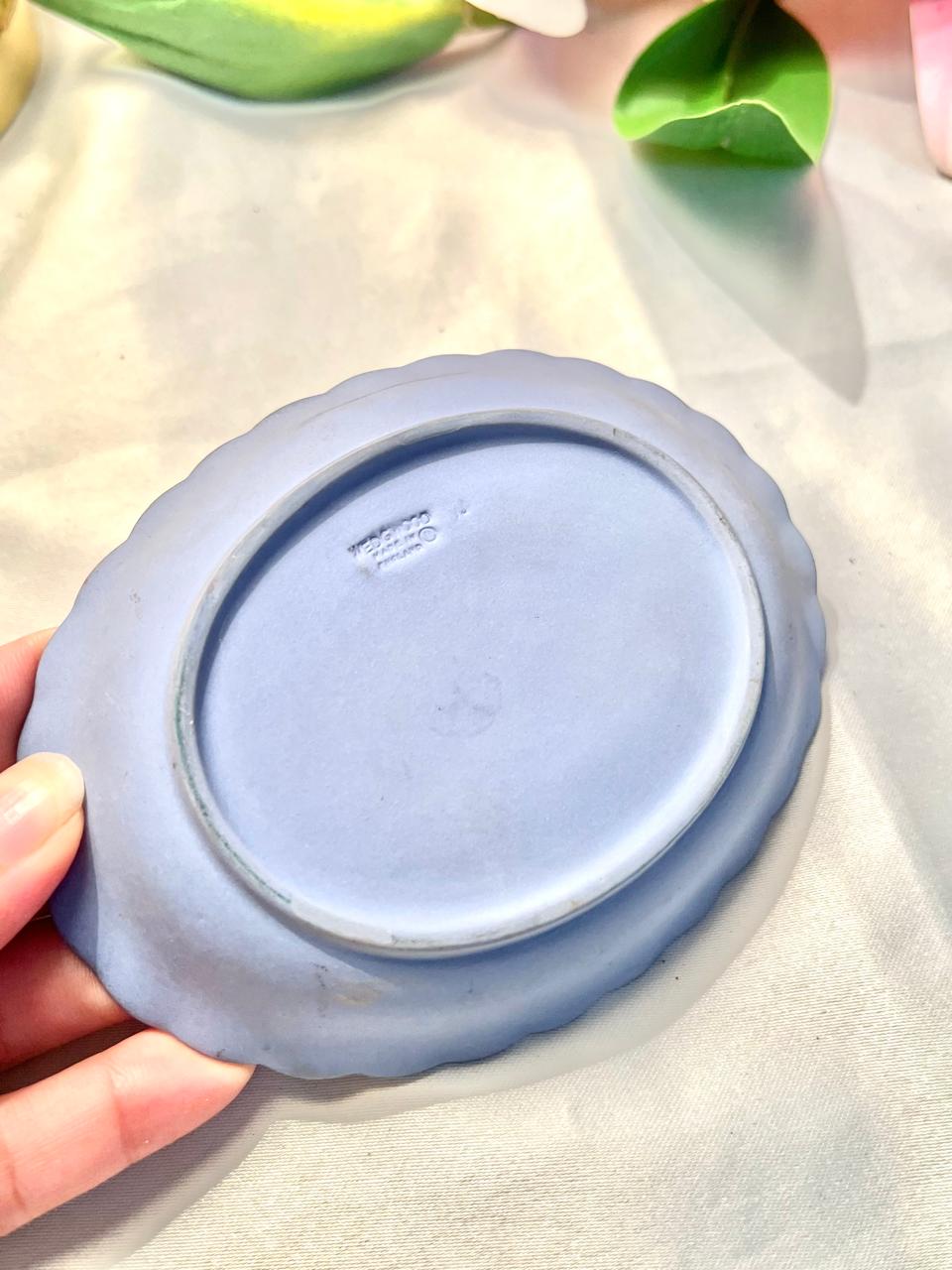 Wedgwood Blue Oval Trinket Dish White Relief 14 cm