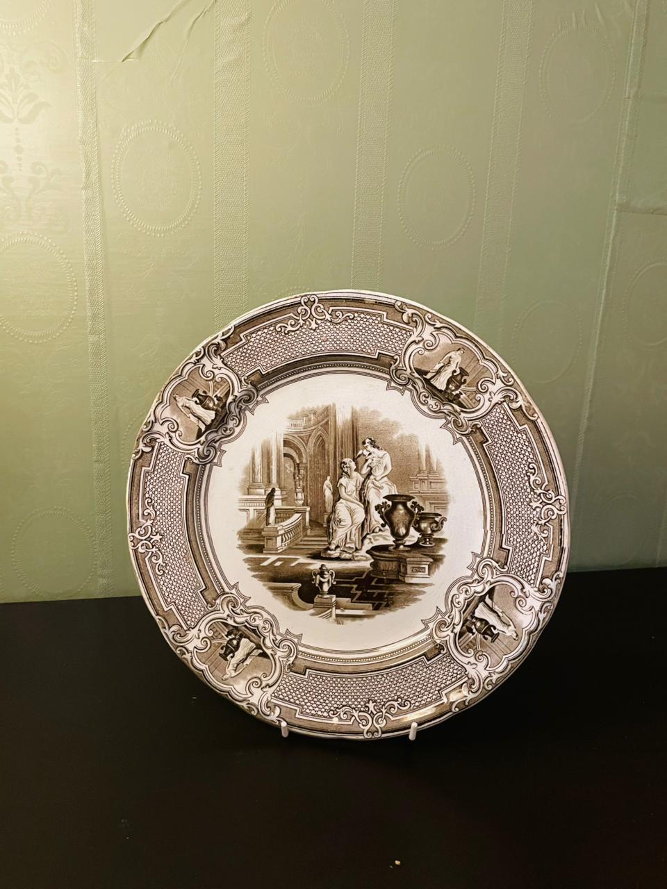 Antique P.W. & Co Minerva Pearl Stoneware Plate 11" Victorian Transferware