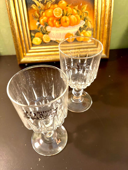 Vintage Crystal Goblet Glasses 6 Inch – Silver Wedding Set of 2