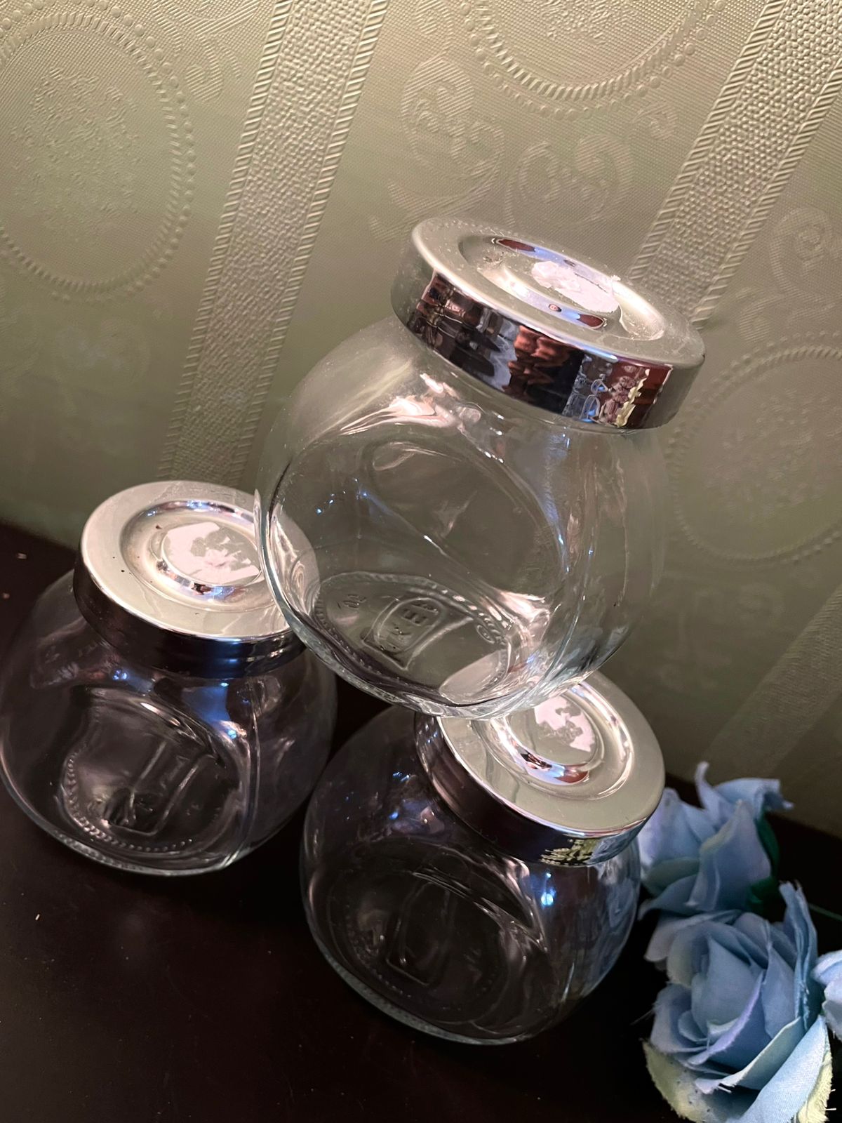 IKEA Glass Storage Jars with Silver Lids Set of 3