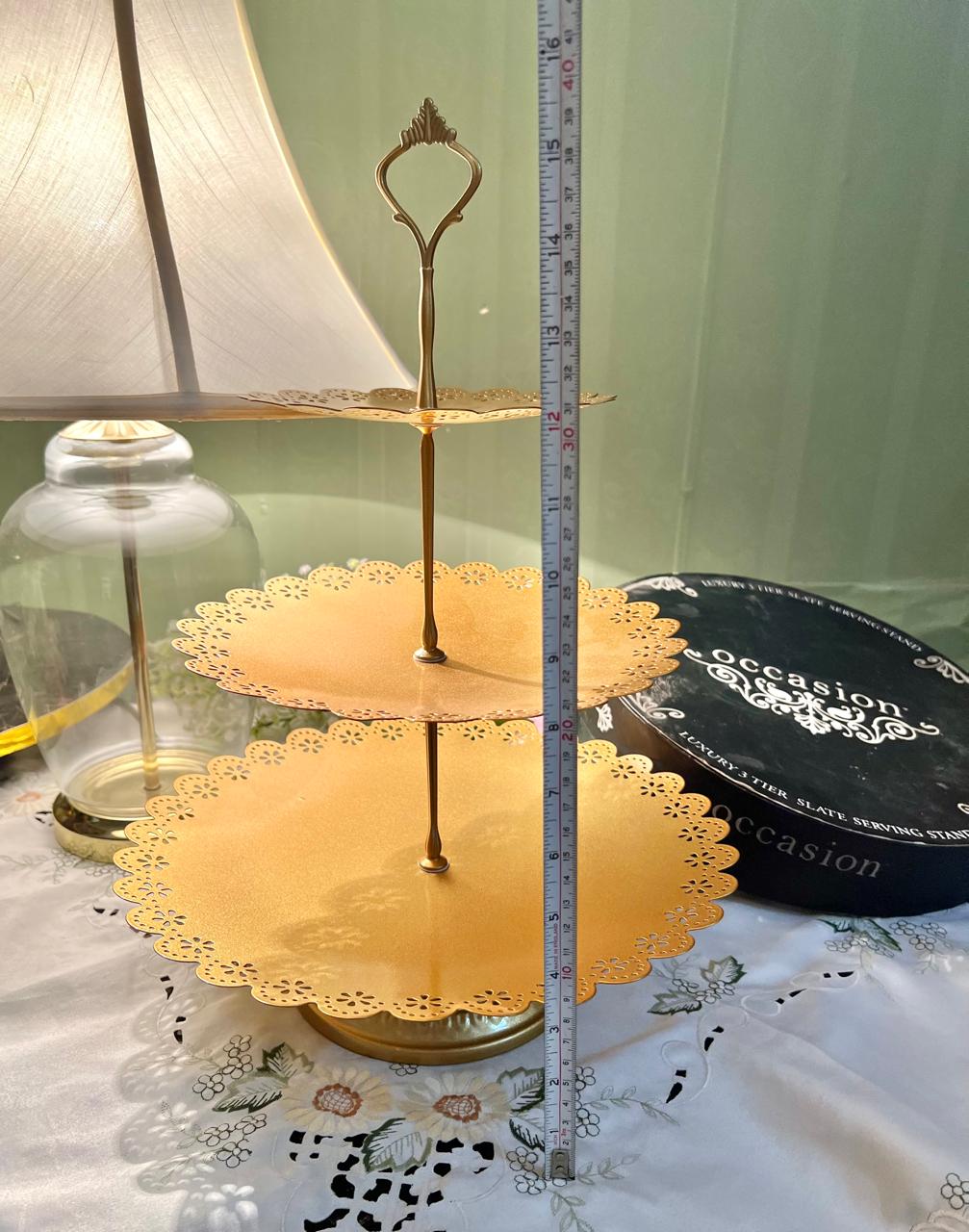 3-Tier Gold Floral Cutwork Serving Stand
