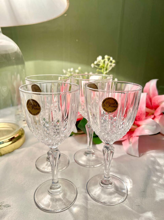 Cristal de France Cut Crystal Wine Goblets 6.5" – Set of 4