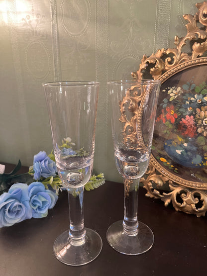 Set of 2 Tall Glass Candle Holders / Clear Stemmed Pillar Candle Stands