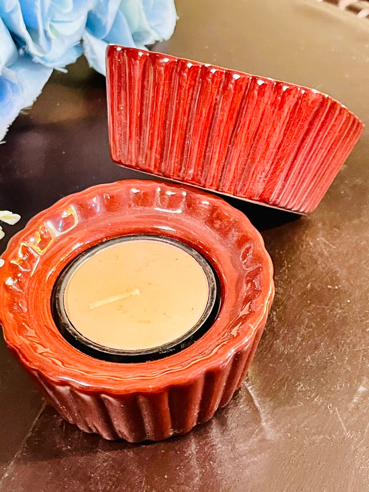 Red Ceramic Tealight Candle Holder Set (2 Piece)