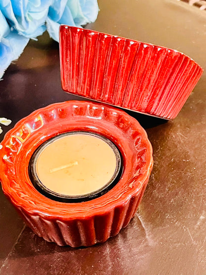 Red Ceramic Tealight Candle Holder Set (2 Piece)