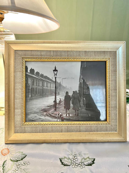 Black & White Street Scene Framed Photograph 12"