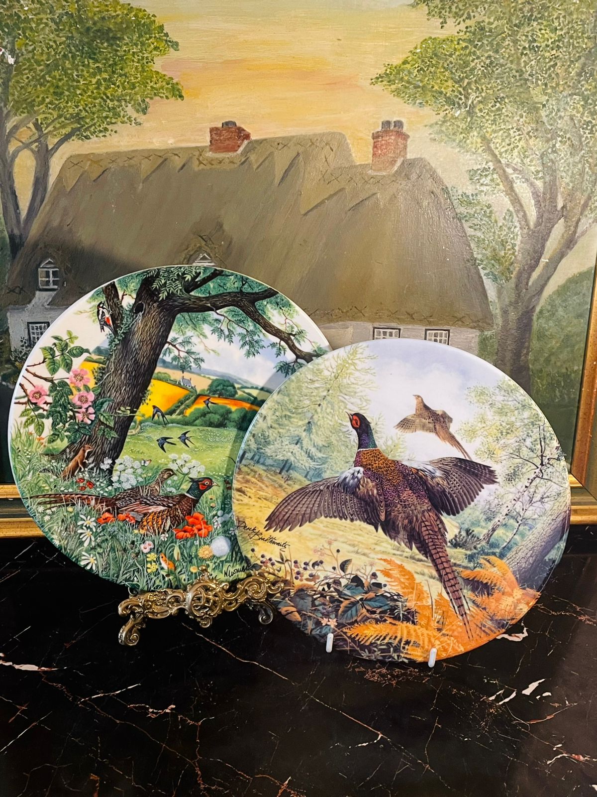 Set of 2 Wedgwood & Royal Grafton Pheasant Decorative Plates – England (1987)