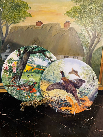 Set of 2 Wedgwood & Royal Grafton Pheasant Decorative Plates – England (1987)