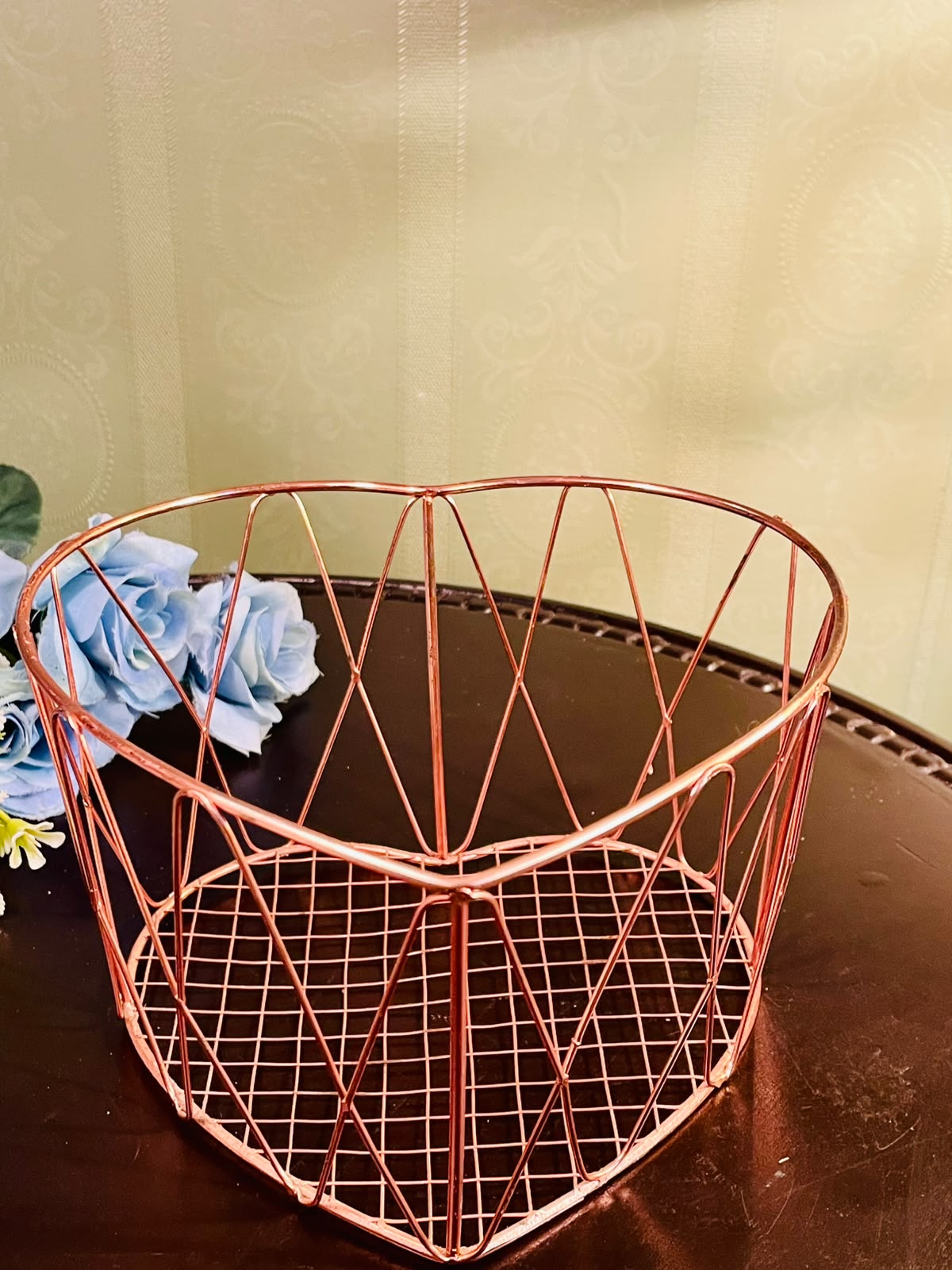 Rose Gold Metal Fruit Basket – Geometric Wire Storage Basket
