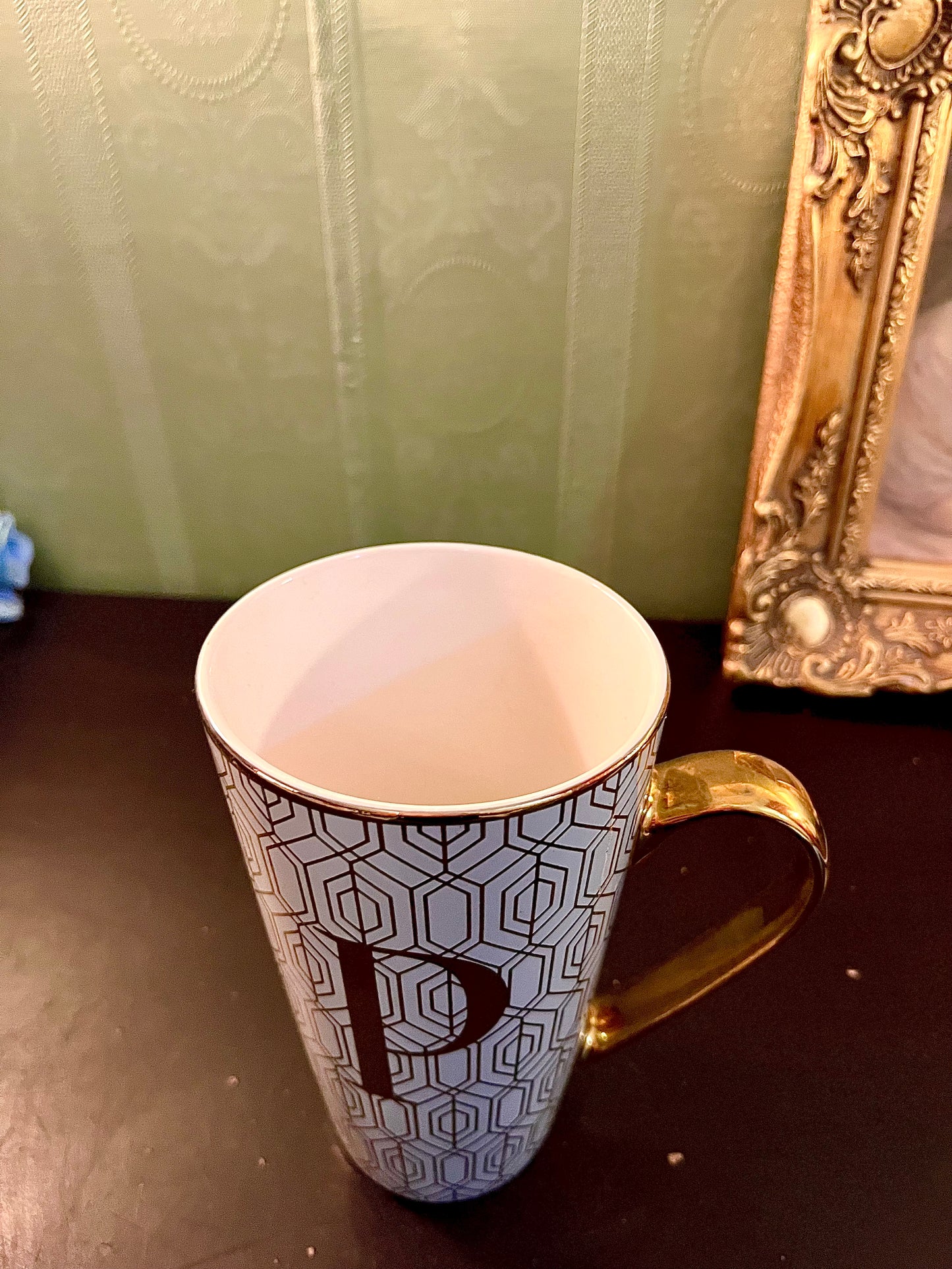 Personalized Letter P Gold Geometric Mug | Monogram Ceramic Coffee Mug