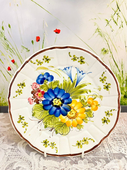 Vintage Hand Painted Floral Ceramic Wall Plate 8 inch