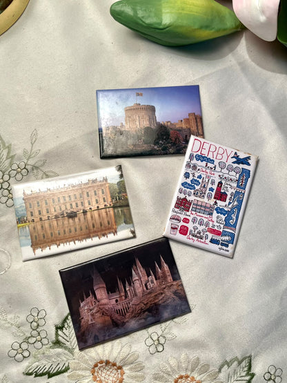 UK Landmark & Derby Souvenir Fridge Magnets – 4 Piece Set