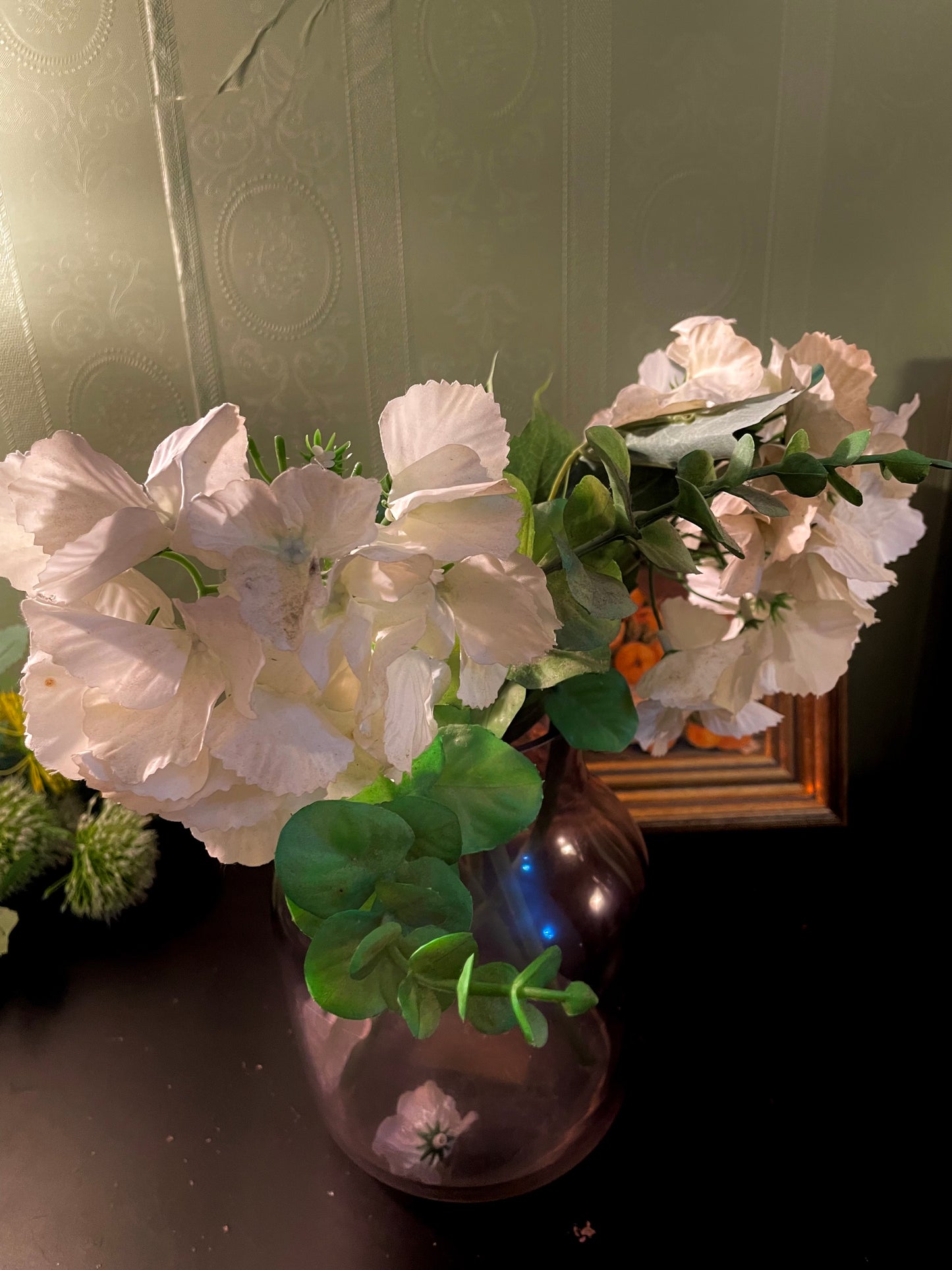 Large Artificial White Floral Arrangement in Glass Vase 12 Inch