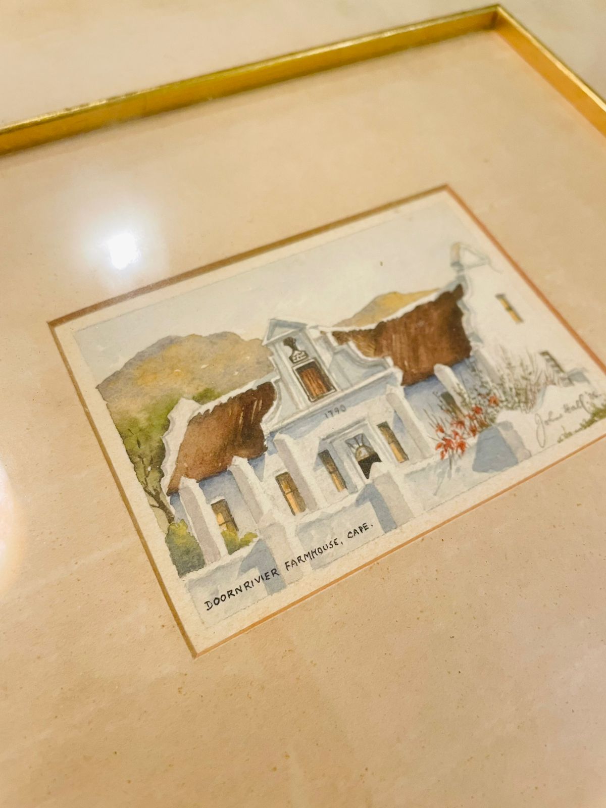 Vintage John Hall Framed Farmhouse Watercolour Painting 13 inch
