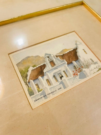 Vintage John Hall Framed Farmhouse Watercolour Painting 13 inch