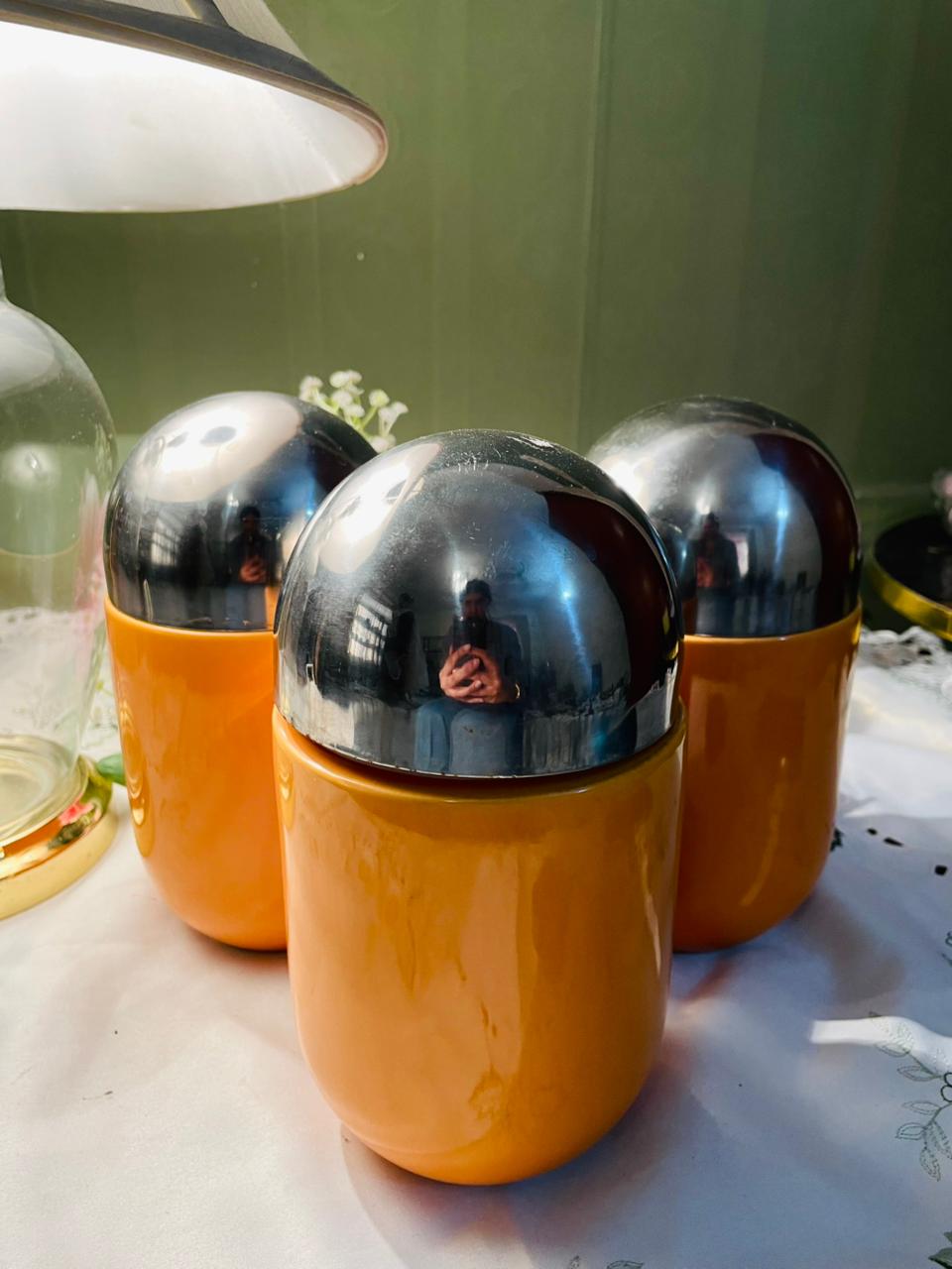 Orange Ceramic Aitight Jars with Metal Lids Set of 3 – 8 in