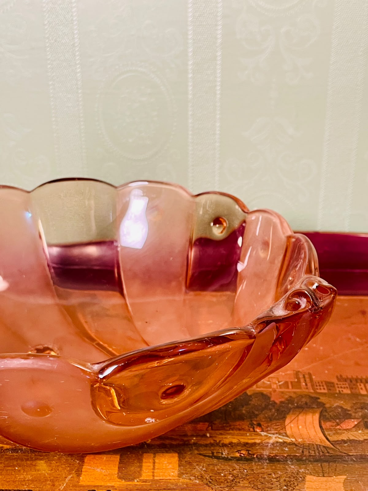 Amber Crystal Scalloped Serving Bowl 10"