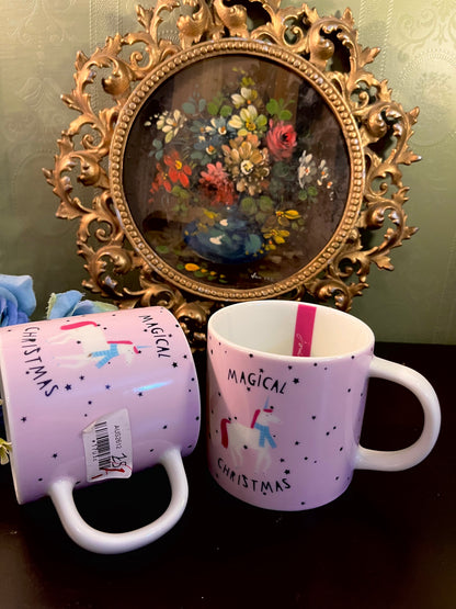 Set of 2 Pink Magical Christmas Unicorn Mugs
