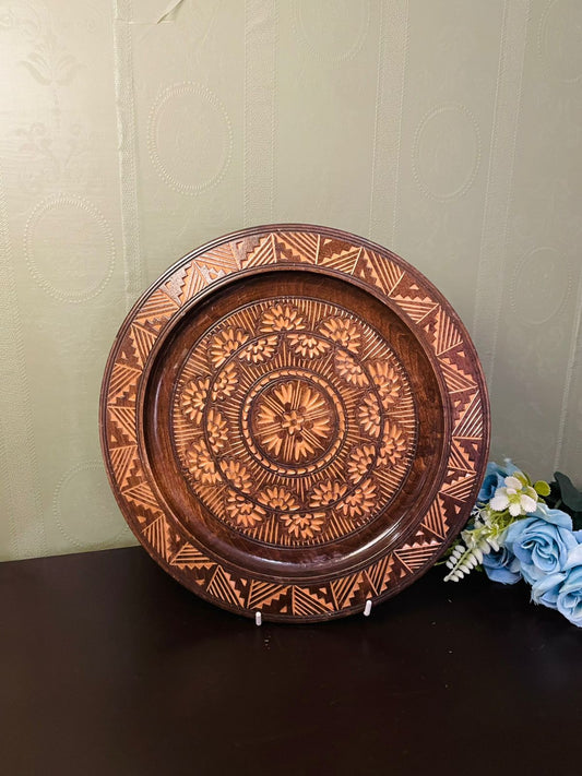 Vintage Carved Wooden Decorative Plate – 11 Inch Wall Decor