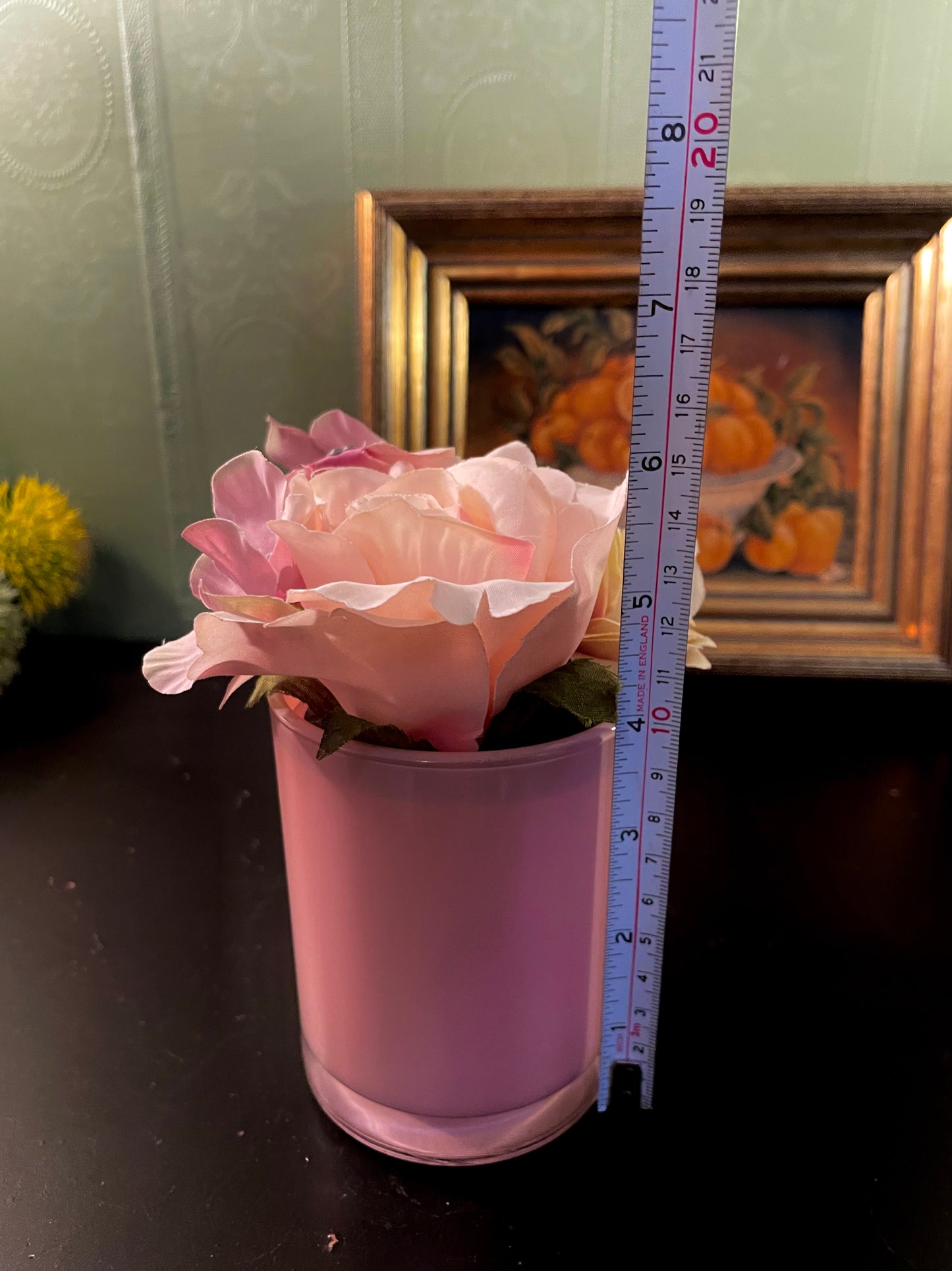Artificial Pink Rose Arrangement in Glass Vase 6 Inch
