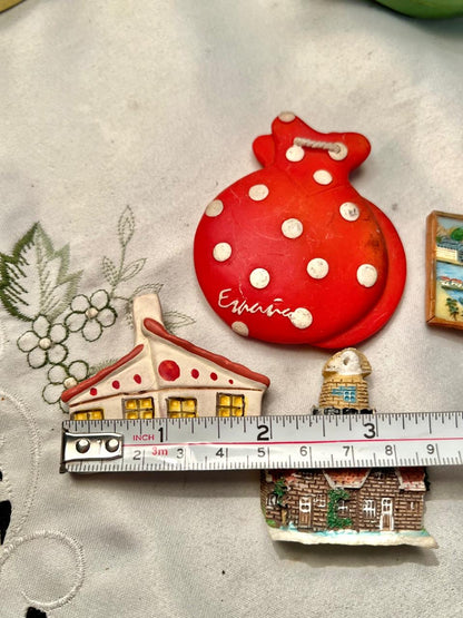 Vintage Miniature House & Travel Magnet Souvenir Collection – 4 Pcs