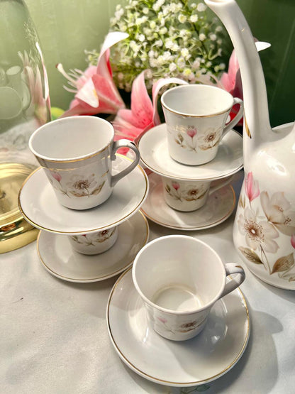 Floral Coffee Set Gold-Tone Trim 13 Piece