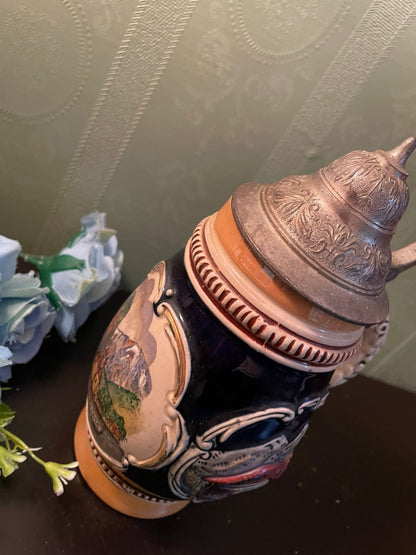 Vintage German-Style Mug with Pewter Lid