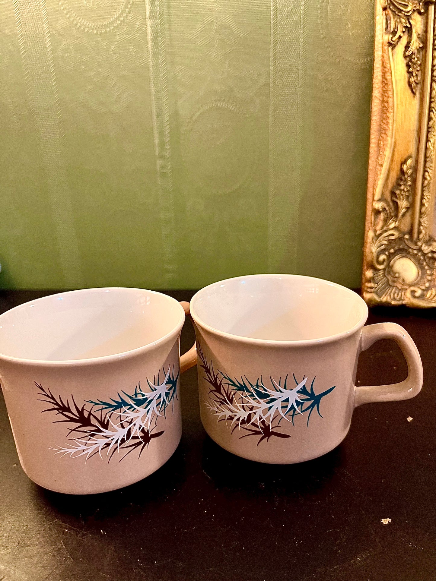 Pair of Vintage Floral Tea Cups – Beige Ceramic Cups