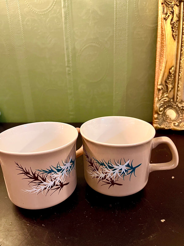 Pair of Vintage Floral Tea Cups – Beige Ceramic Cups