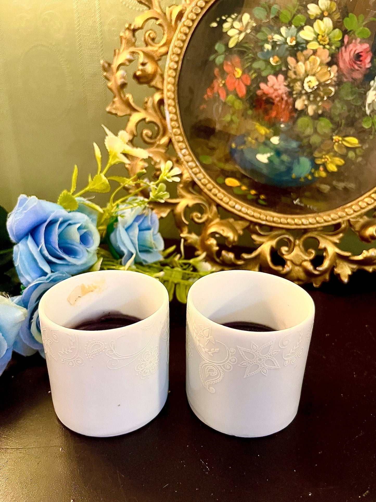 Pair of White Floral Ceramic Tealight Candle Holders